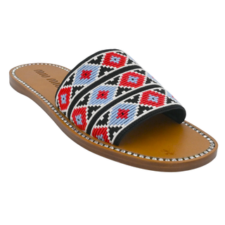 MIU MIU | Embroidered Geometric Crystal Trim Slide Sandals