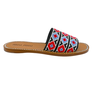 MIU MIU | Embroidered Geometric Crystal Trim Slide Sandals