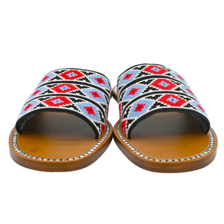 MIU MIU | Embroidered Geometric Crystal Trim Slide Sandals