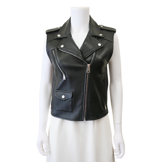 MAJE | Black Leather Moto Vest