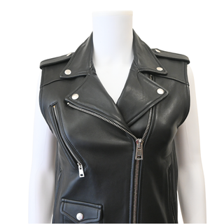 MAJE | Black Leather Moto Vest