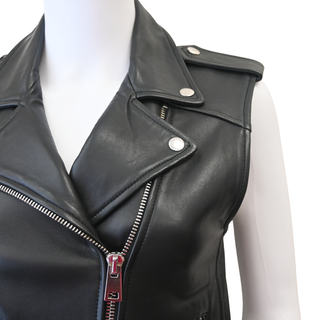 MAJE | Black Leather Moto Vest