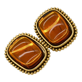 Vintage Amber Glass Cabochon Rectangle Clip-On Earrings