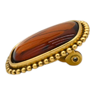 Vintage Amber Glass Cabochon Rectangle Clip-On Earrings