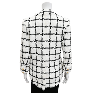 White & Black Tweed Grid Double-Breasted Jacket