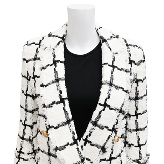 White & Black Tweed Grid Double-Breasted Jacket