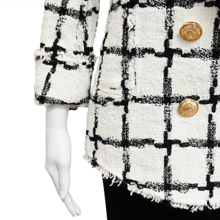 White & Black Tweed Grid Double-Breasted Jacket