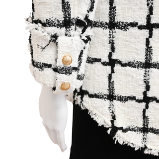 White & Black Tweed Grid Double-Breasted Jacket