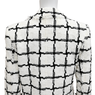 White & Black Tweed Grid Double-Breasted Jacket