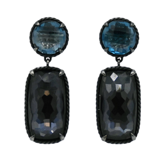 Chatelaine Blue Topaz & Black Orchid Drop Earrings