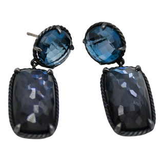 Chatelaine Blue Topaz & Black Orchid Drop Earrings