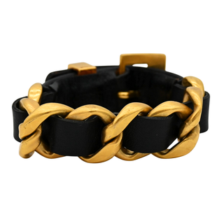 Black Leather Chain-Link Bracelet
