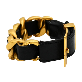 Black Leather Chain-Link Bracelet