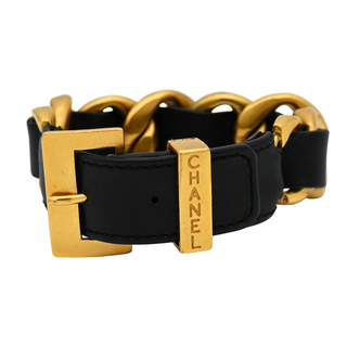 Black Leather Chain-Link Bracelet