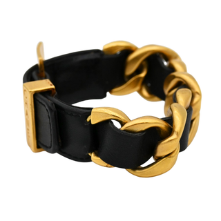 Black Leather Chain-Link Bracelet