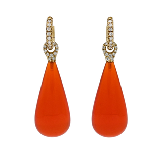 Fire Opal & Diamonds Drop Earrings