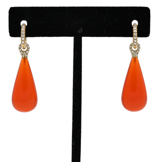 Fire Opal & Diamonds Drop Earrings