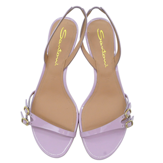 Lilac Patent Double-Buckle Slingback Kitten Heels