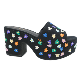 Black Floral Embroidered Platform Sandals