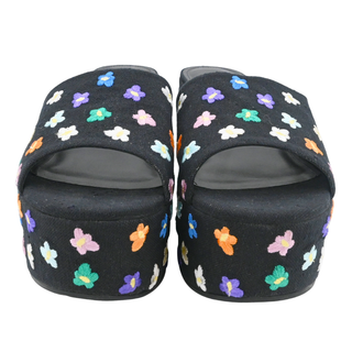 Black Floral Embroidered Platform Sandals