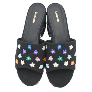 Black Floral Embroidered Platform Sandals