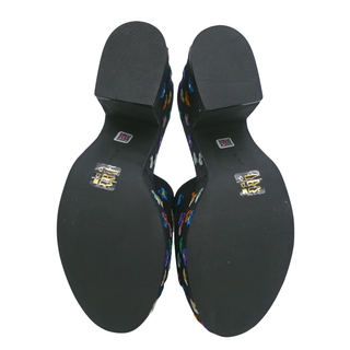 Black Floral Embroidered Platform Sandals