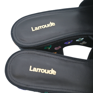 Black Floral Embroidered Platform Sandals