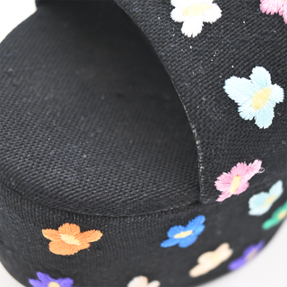 Black Floral Embroidered Platform Sandals