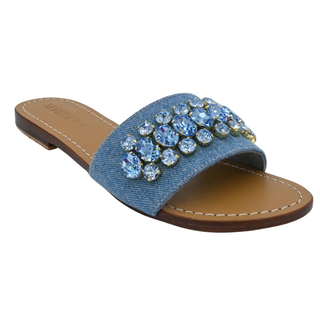 Calgary Blue Denim Crystal Embellished Sandals