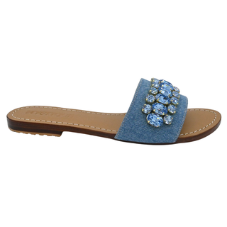 Calgary Blue Denim Crystal Embellished Sandals