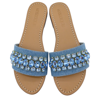 Calgary Blue Denim Crystal Embellished Sandals