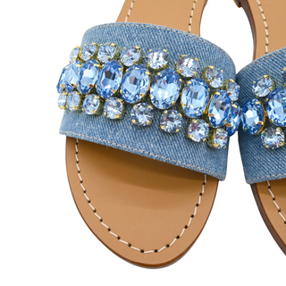 Calgary Blue Denim Crystal Embellished Sandals