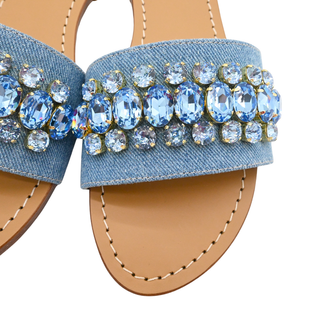 Calgary Blue Denim Crystal Embellished Sandals