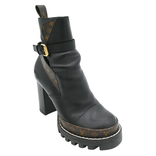 Star Trail Black Leather Monogram Platform Ankle Boots