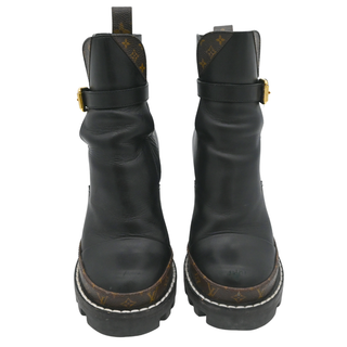 Star Trail Black Leather Monogram Platform Ankle Boots
