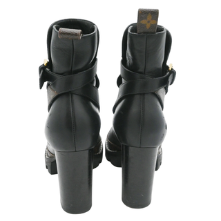 Star Trail Black Leather Monogram Platform Ankle Boots