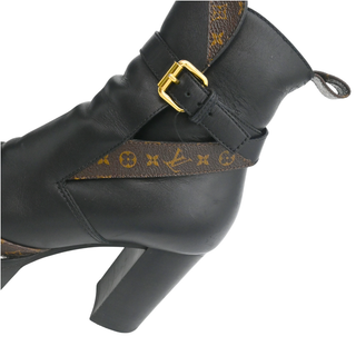 Star Trail Black Leather Monogram Platform Ankle Boots