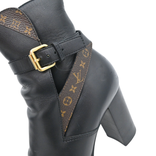 Star Trail Black Leather Monogram Platform Ankle Boots