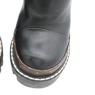 Star Trail Black Leather Monogram Platform Ankle Boots