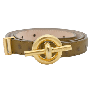 T Bar Ostrich-Embossed Leather Belt