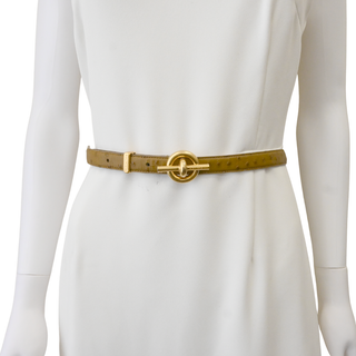 T Bar Ostrich-Embossed Leather Belt