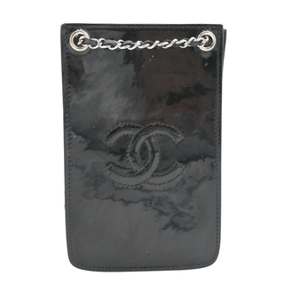 Black Patent Leather CC Chain Phone Holder