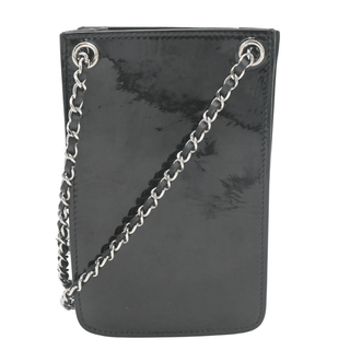 Black Patent Leather CC Chain Phone Holder