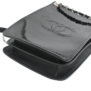 Black Patent Leather CC Chain Phone Holder