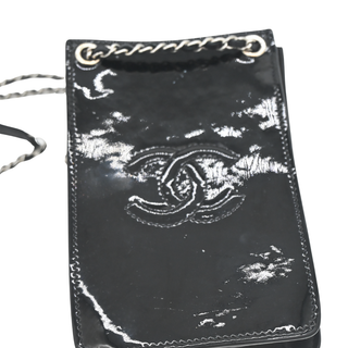 Black Patent Leather CC Chain Phone Holder