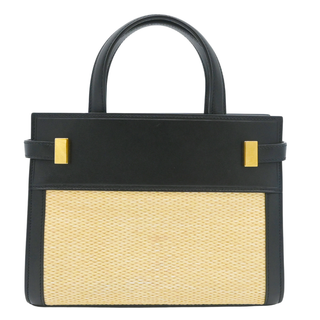 Manhattan Nano Black Leather & Raffia Top Handle Bag