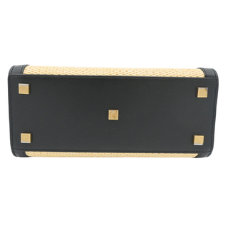 Manhattan Nano Black Leather & Raffia Top Handle Bag