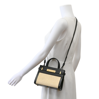 Manhattan Nano Black Leather & Raffia Top Handle Bag