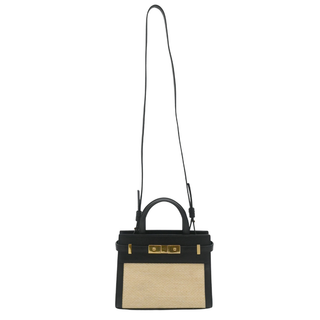 Manhattan Nano Black Leather & Raffia Top Handle Bag