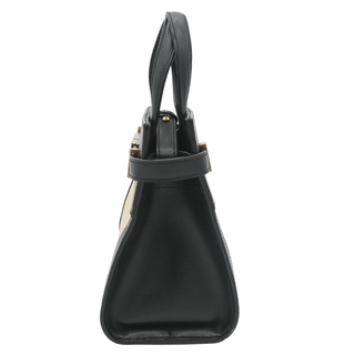 Manhattan Nano Black Leather & Raffia Top Handle Bag